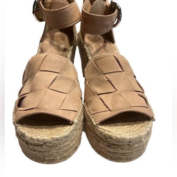 MARC FISHER espadrille, leather Platform Wedge sandals Tan  SZ 10 - Picture 7 of 9
